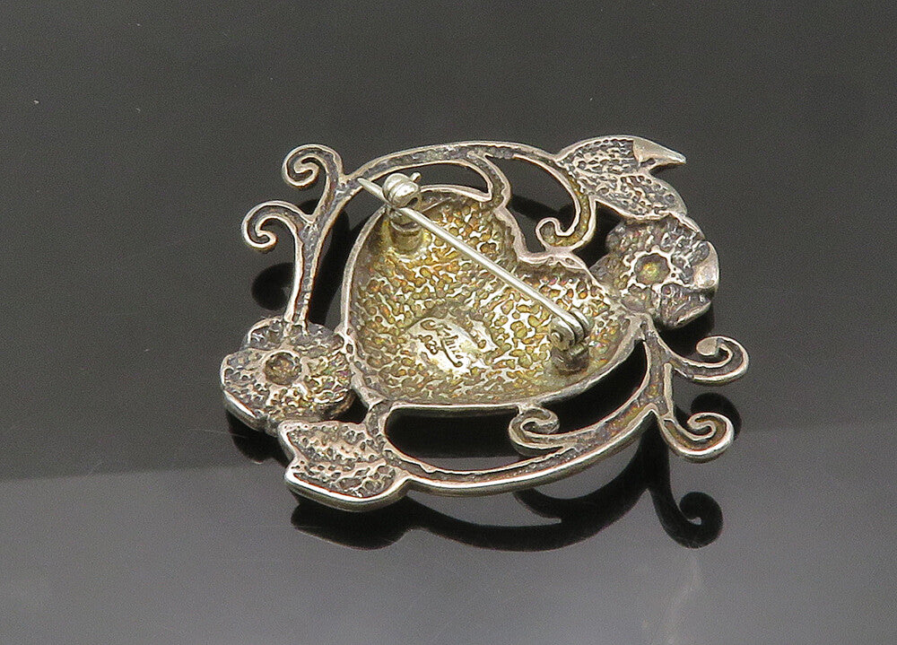 JEZLAINE 925 Sterling Silver  Vintage Floral Vine Love Heart Brooch Pin BP8568
