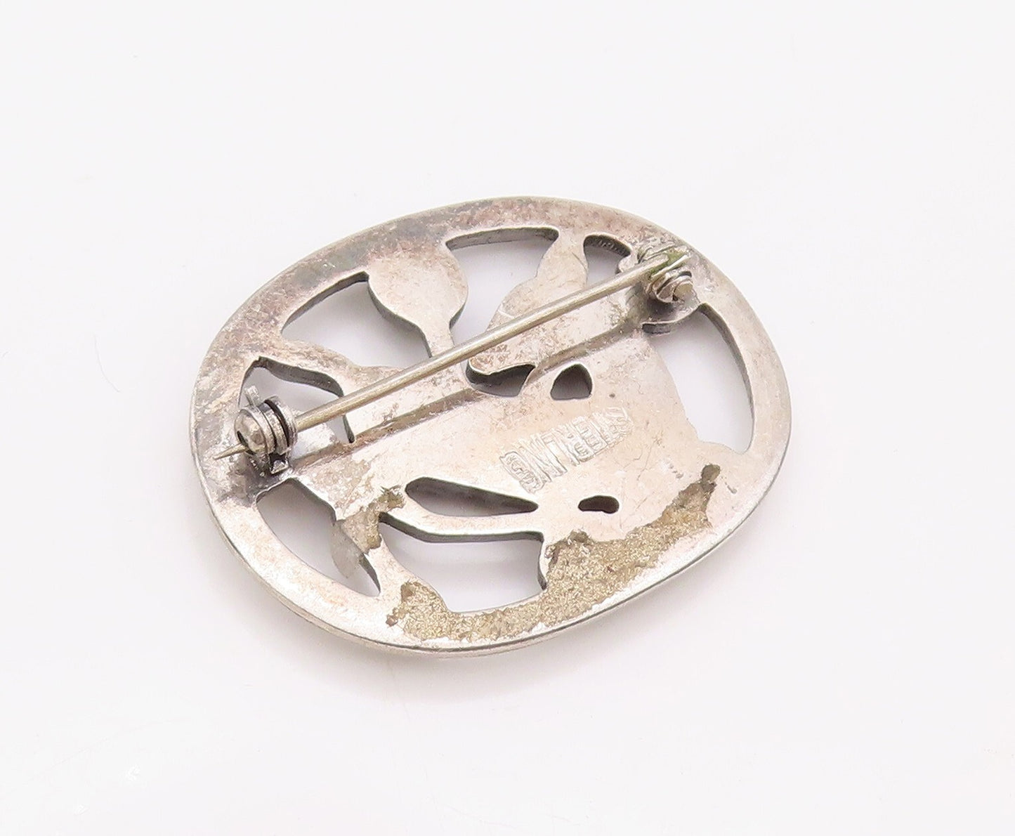 925 Sterling Silver Vintage Brooch Pin Deer Running In Forest  BP11188