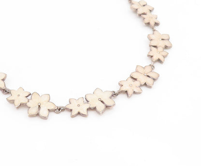 925 Sterling Silver Vintage Necklace MMA Enameled Elegant Floral Chain  NE4842
