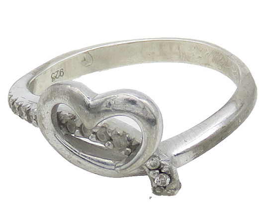 925 Sterling Silver  Vintage Topaz Open Love Heart Band Ring Sz 7.5  RG16208