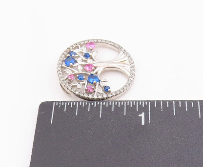 925 Sterling Silver Vintage Pendant Sparkling CZ Tree Of Life Cut Out  PT24911
