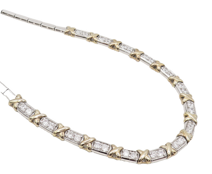 925 Sterling Silver  Vintage Gold Plated X Link Inlay CZ Necklace  NE4170
