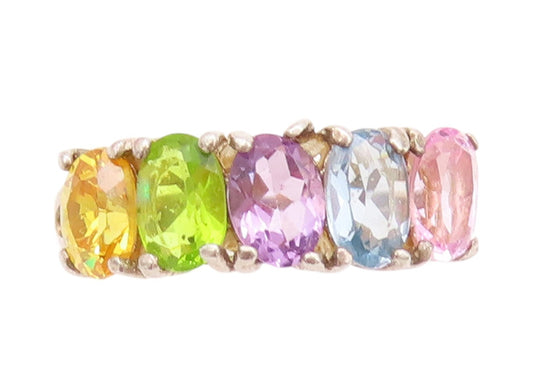 925 Sterling Silver Vintage Ring Oval Rainbow Color Topaz Band  Sz 6  RG32927