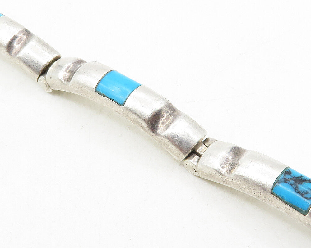 MEXICO 925 Sterling Silver  Vintage Turquoise Bar Link Chain Bracelet  BT4367