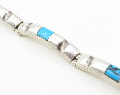 MEXICO 925 Sterling Silver  Vintage Turquoise Bar Link Chain Bracelet  BT4367