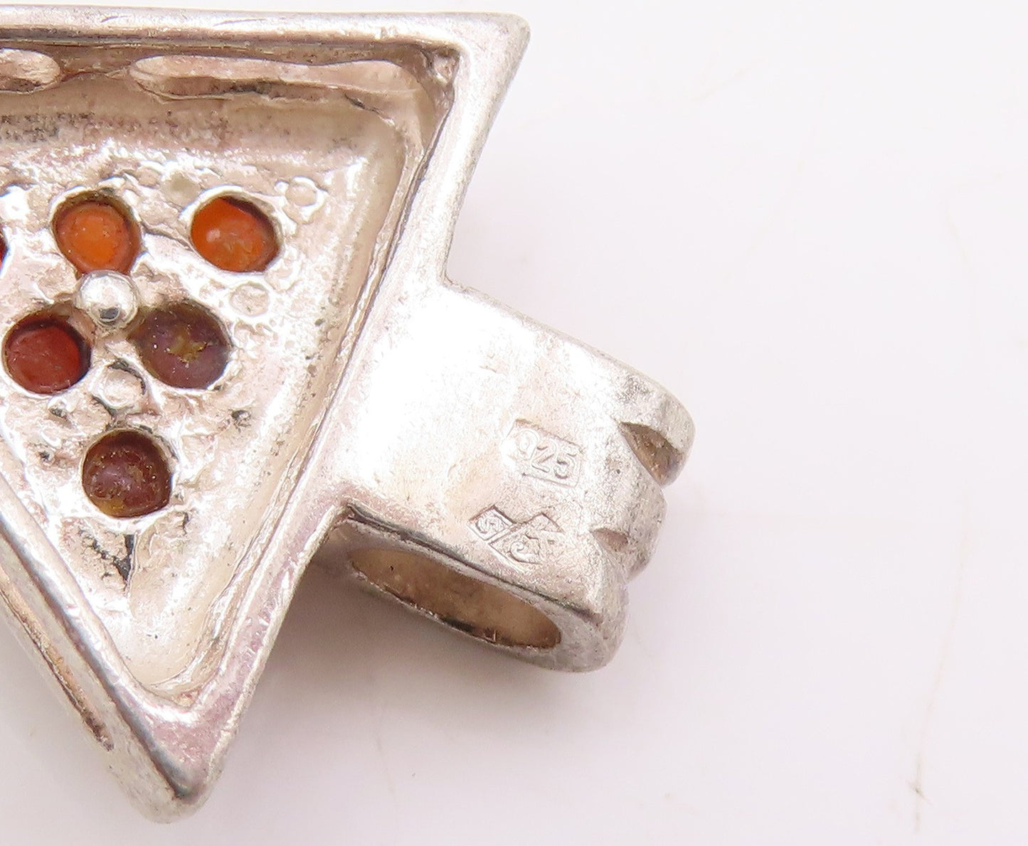 925 Sterling Silver Vintage Pendant POLAND Carnelian Beaded Pyramid  PT25354