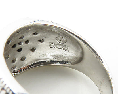 925 Sterling Silver  Genuine Diamond Two Tone Shiny Band Ring Sz 7  RG17817