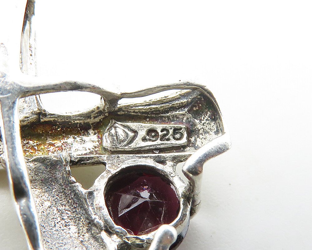 925 Sterling Silver  Vintage Prong Set Garnet Crossed Design Pendant  PT14013