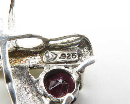 925 Sterling Silver  Vintage Prong Set Garnet Crossed Design Pendant  PT14013