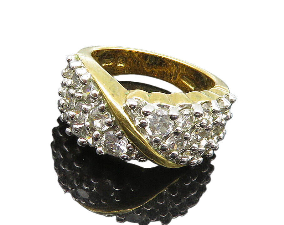 925 Sterling Silver  Topaz Shiny Gold Plated 2 Tone Band Ring Sz 6.5  RG18689