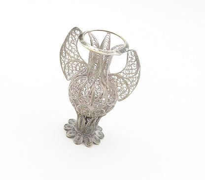 925 Sterling Silver  Vintage Antique Swirl Filigree Candle Holder  TR2119