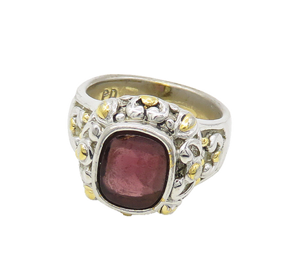 925 Sterling Silver & 14K GOLD  Inlaid Topaz Two Tone Band Ring Sz 7  RG17481