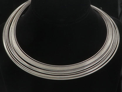 925 Sterling Silver Vintage Multi Strand Wire Design Collar Necklace NE1667