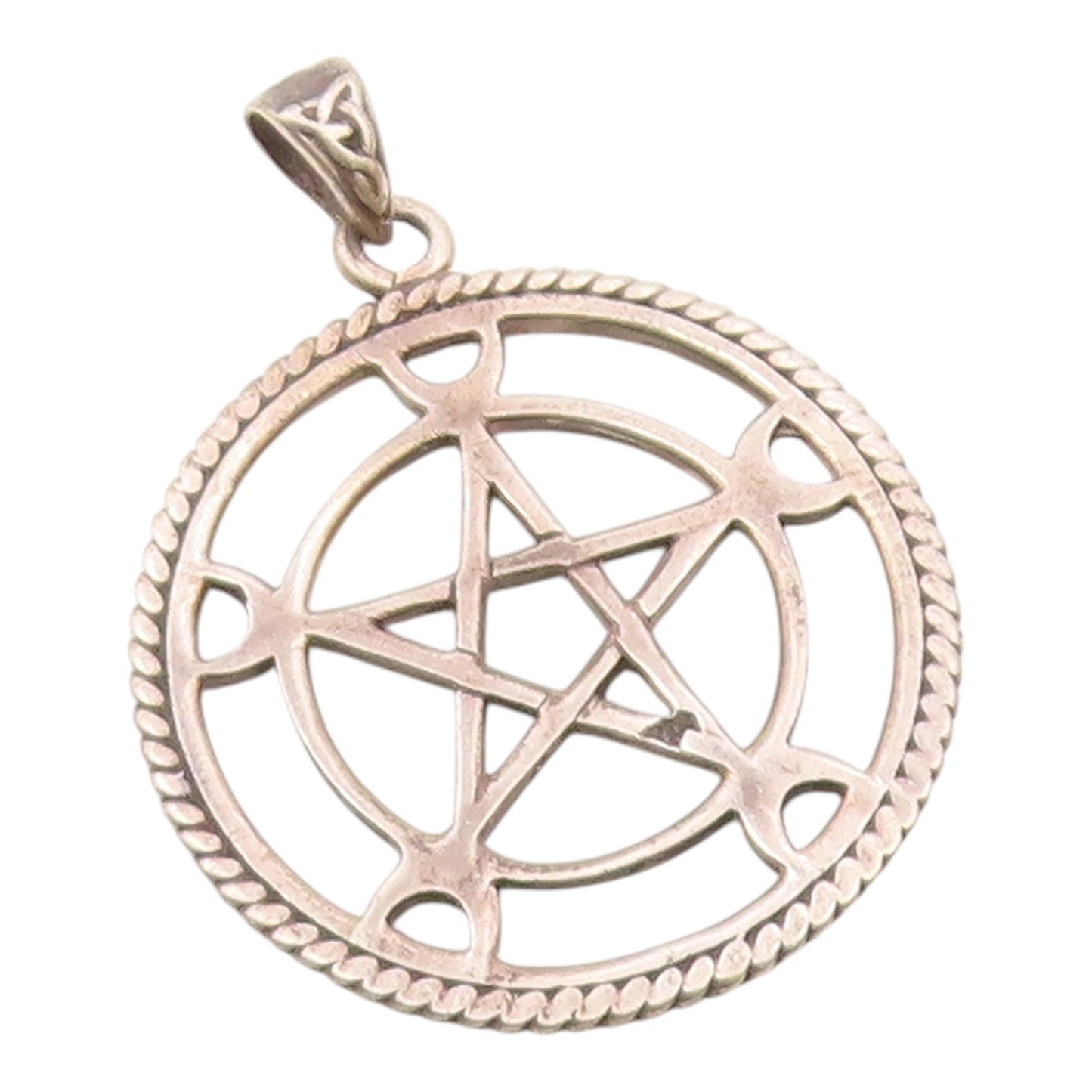 PETER STONE 925 Silver  Vintage Pentagram Star Crescent Moon Pendant  PT20327