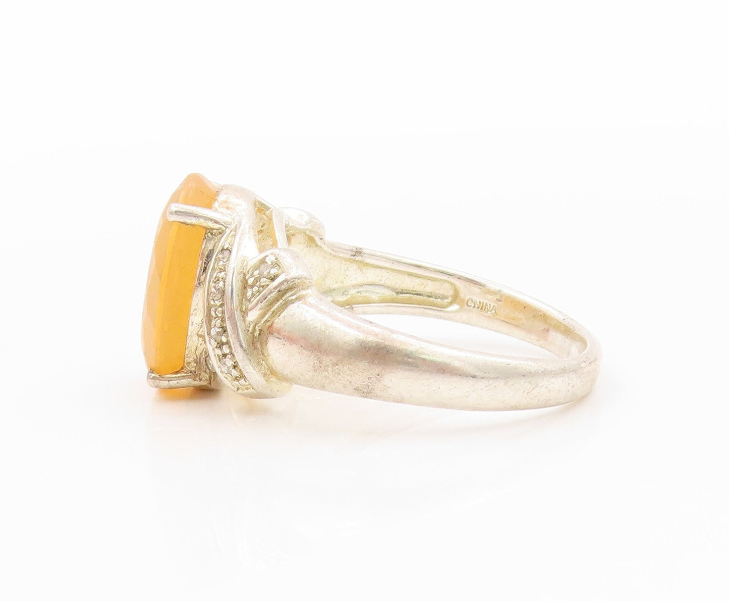 925 Sterling Silver Vintage Ring Designer Diamonds Oval Topaz  Sz 10  RG31930