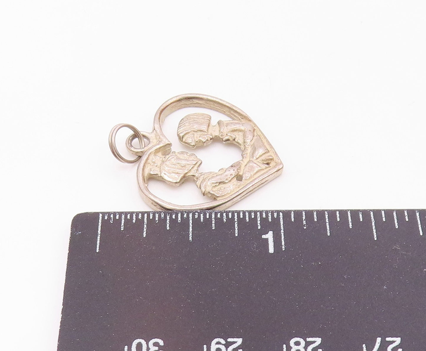 MARY ENGELBREIT 925 Silver  Vintage Mother & Daughter Heart Pendant  PT21820