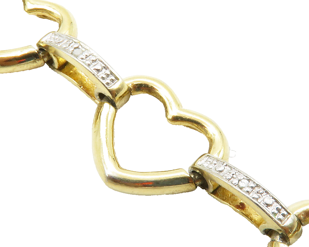 925 Sterling Silver  Genuine Diamonds Gold Plated Heart Chain Bracelet  BT4967