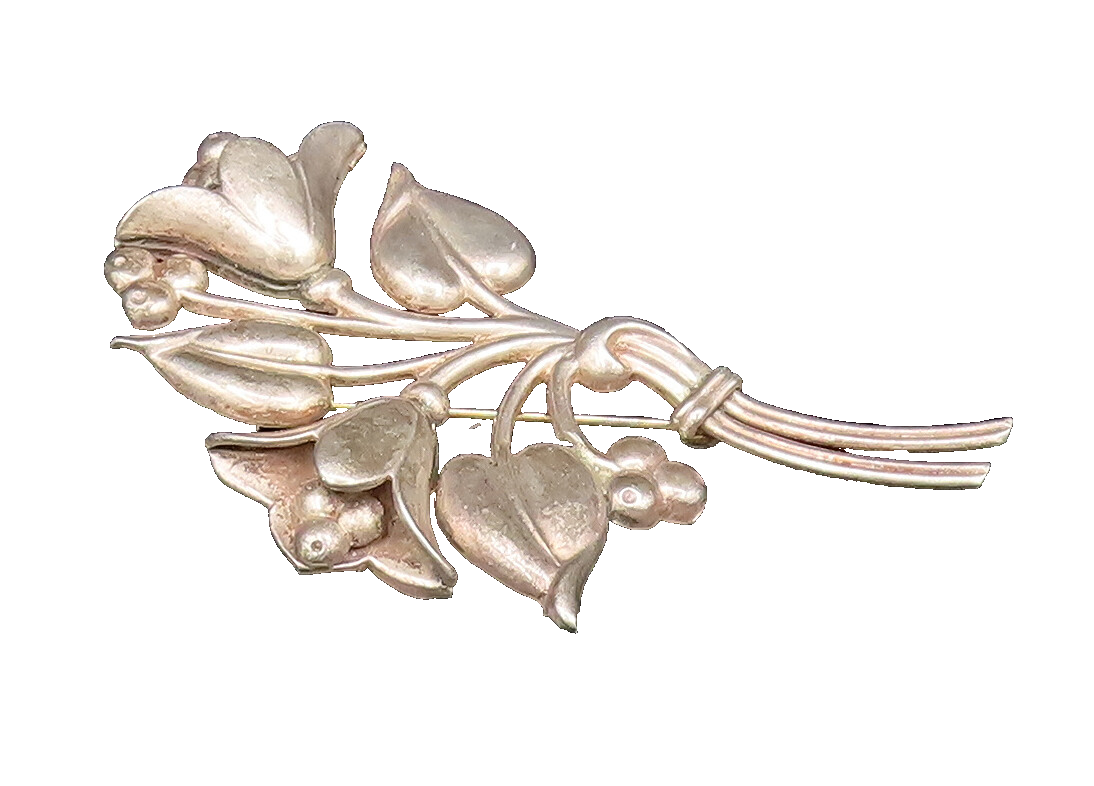 NORSELAND 925 Silver  Vintage Carved Tulip Flower Bouquet Brooch Pin  BP9803