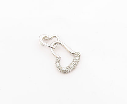 925 Sterling Silver  Genuine Diamonds Open Love Hearts Drop Pendant  PT7922