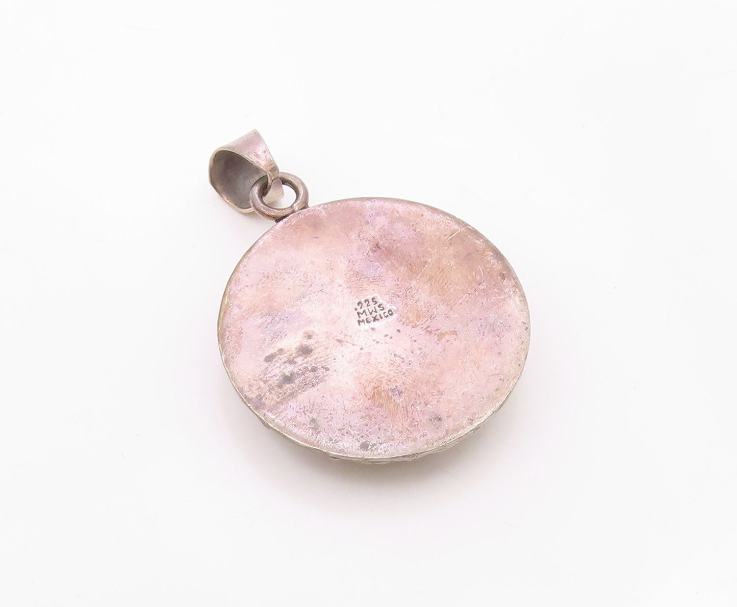 MWS MEXICO 925 Silver  Vintage Shiny Round Floral Motif Pendant  PT16072
