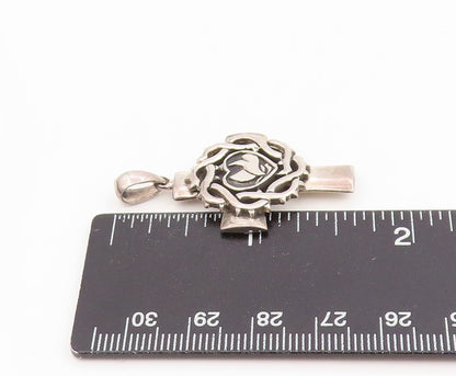 925 Sterling Silver Vintage Pendant Thorn Wrapped Dove & Heart Cross  PT25613