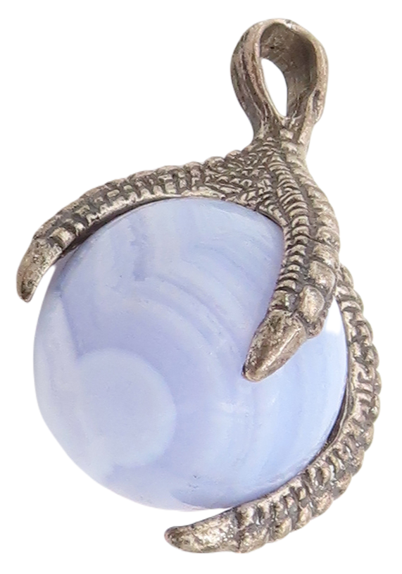 925 Sterling Silver Vintage Pendant Bird Hand Grabbing Malachite Globe  PT23505