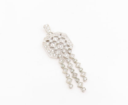 925 Sterling Silver Vintage Pendant Sparkling CZ Geometric Tassel Drop  PT25745