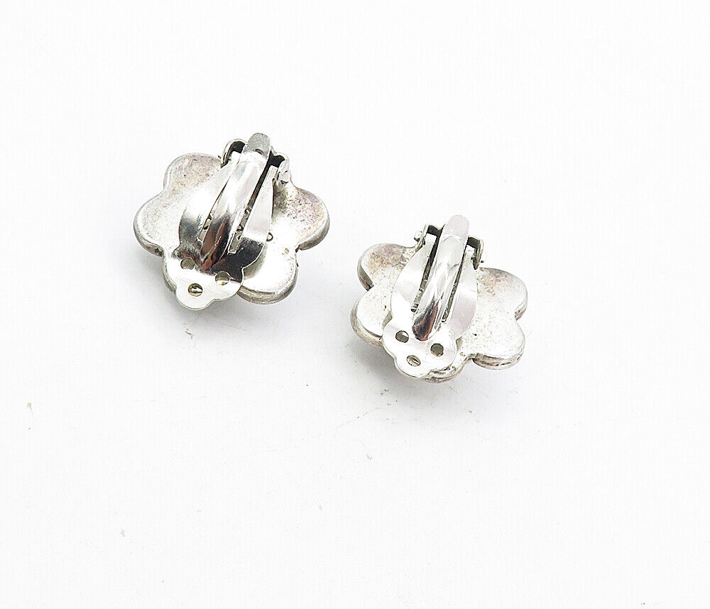 MEXICO 925 Sterling Silver  Vintage Smooth Flower Non Pierce Earrings  EG4240