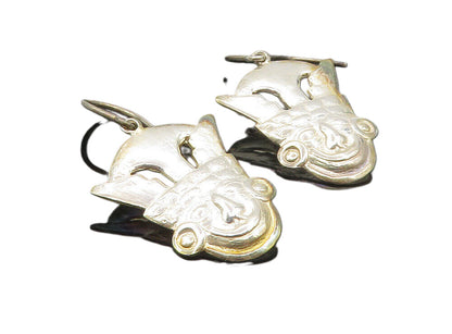 925 Sterling Silver  Vintage Shiny Traditional Face Dangle Earrings  EG4706