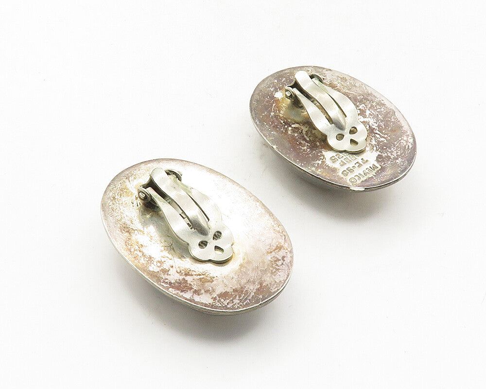 MEXICO 925 Sterling Silver  Vintage Hollow Dome Non Pierce Earrings  EG5134