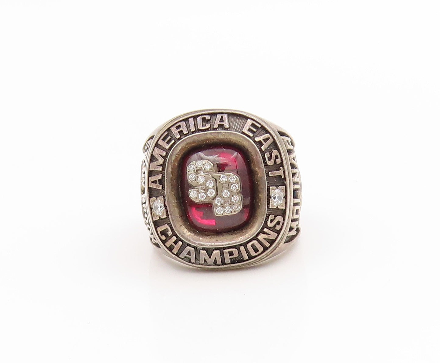 925 Sterling Silver Vintage Ring CZ 2009 Stony Brook Seawolves  Sz 8.5  RG34612