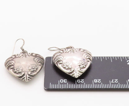 925 Sterling Silver Vintage Earrings Art Nouveau Style Puffy Love Heart  EG14406