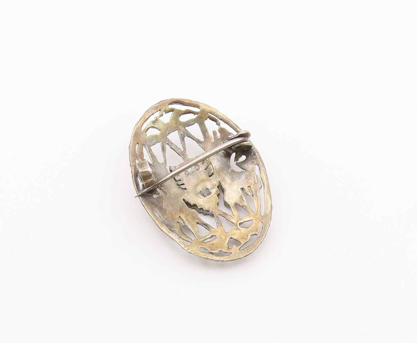 18K GOLD & 925 Silver  Vintage Openwork Tribal Warrior Brooch Pin  BP10245