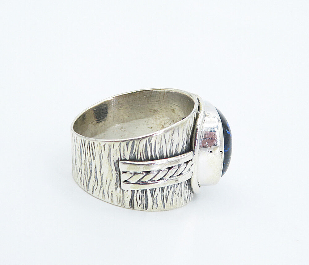 925 Sterling Silver Glitter Art Textured Band Cocktail Ring Sz 8 RG8582