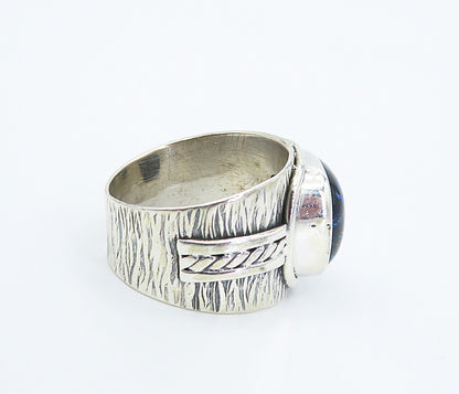 925 Sterling Silver Glitter Art Textured Band Cocktail Ring Sz 8 RG8582