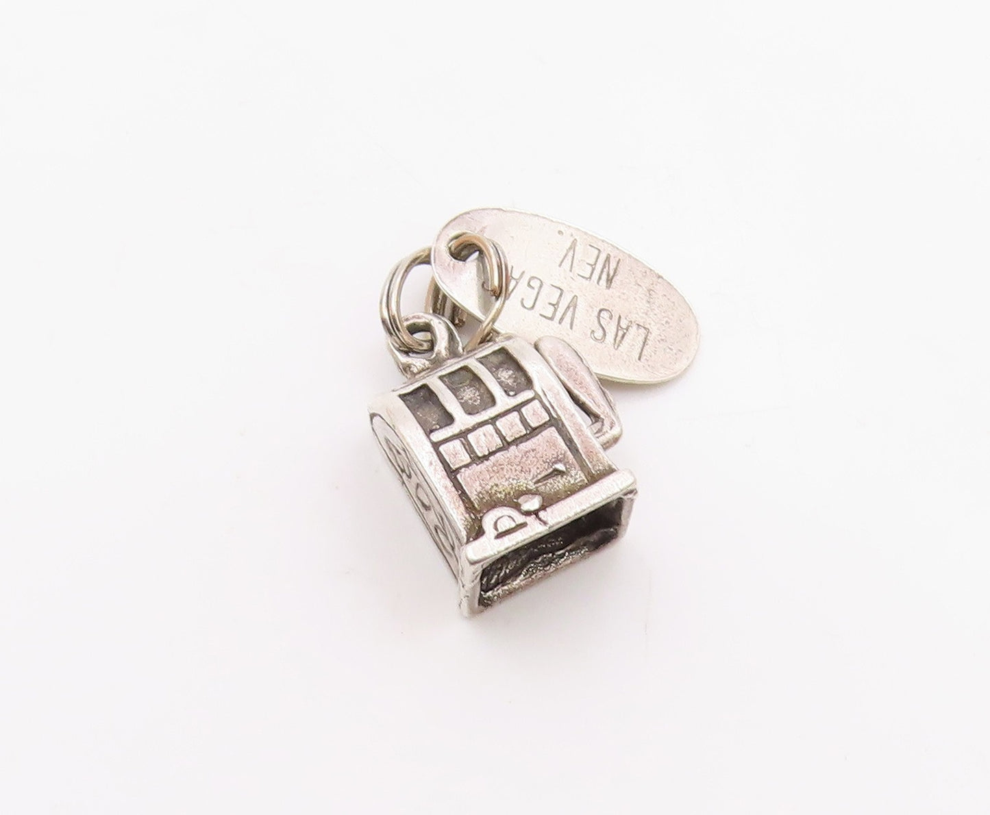 925 Sterling Silver  Vintage Slot Machine Gambling Motif Pendant  PT17829
