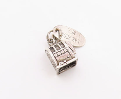 925 Sterling Silver  Vintage Slot Machine Gambling Motif Pendant  PT17829