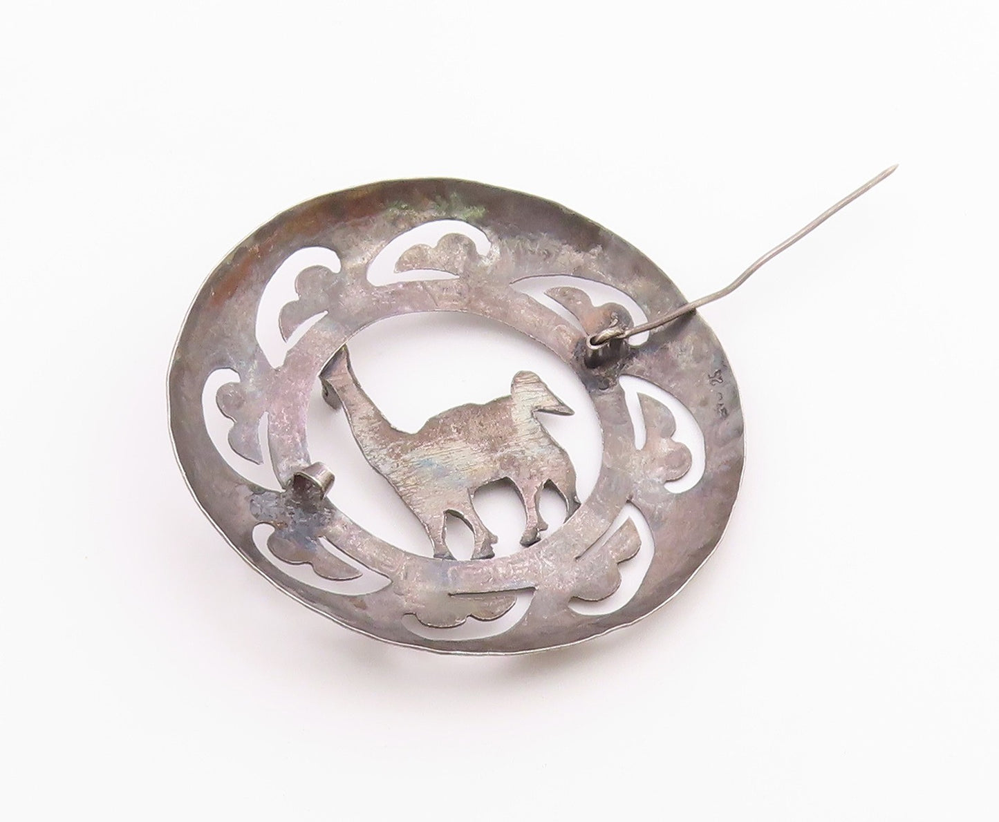 925 Sterling Silver  Vintage Antique Alpaca Greek Key Etched Brooch Pin BP4879