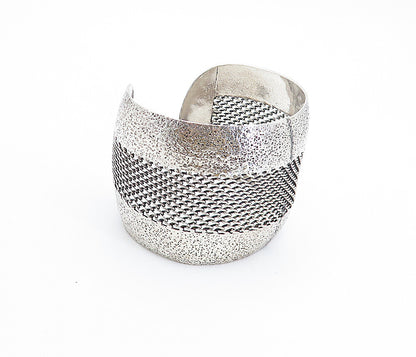 925 Sterling Silver  Vintage Textured Modernist Twist Cuff Bracelet  BT2787