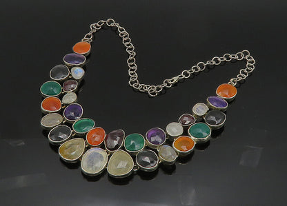 925 Sterling Silver Vintage Moonstone & Multi Stone Chain Necklace NE3331
