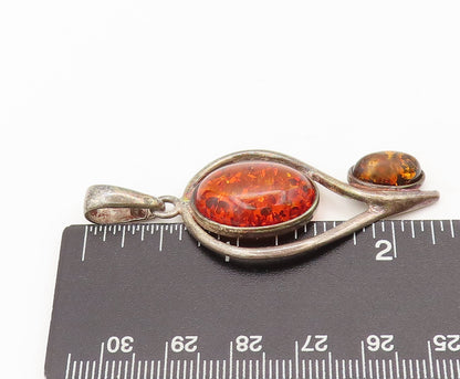 925 Sterling Silver  Vintage Cutout Double Shade Amber Drop Pendant  PT22414