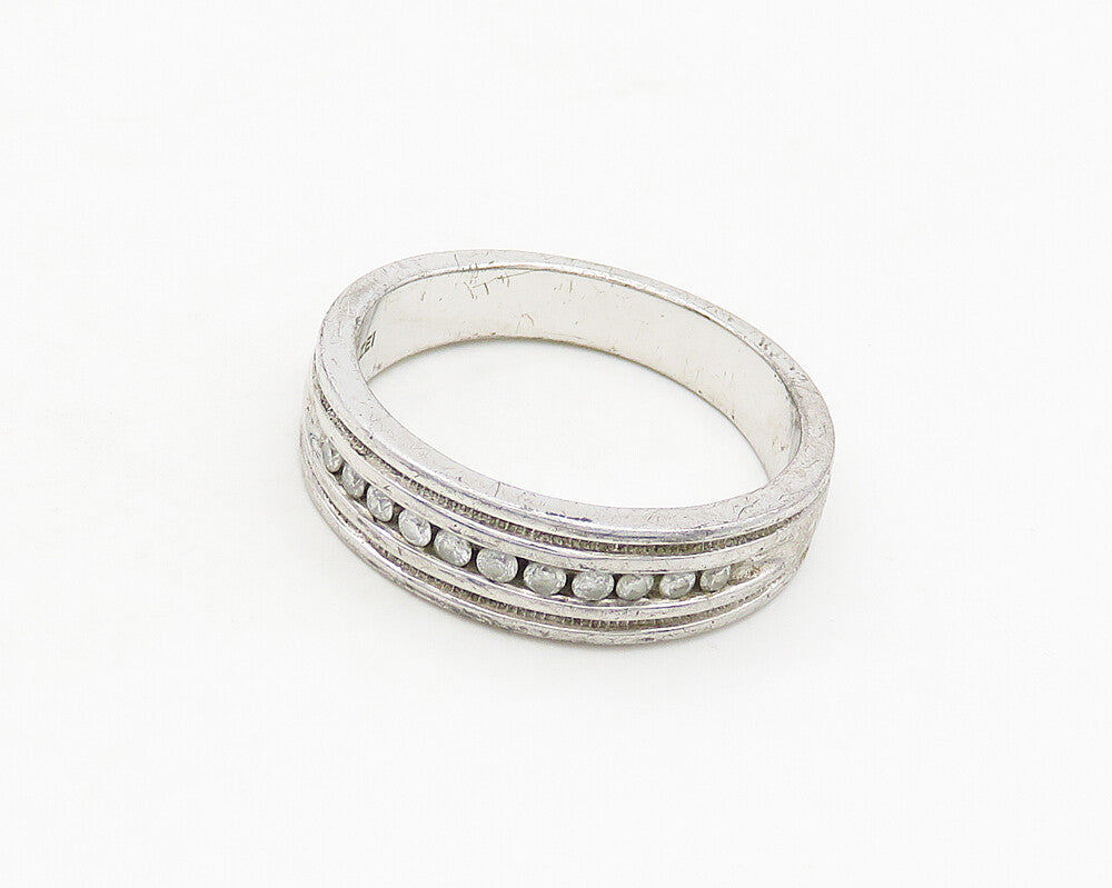 925 Sterling Silver  Vintage Genuine Diamonds Large Band Ring Sz 10.5  RG17647