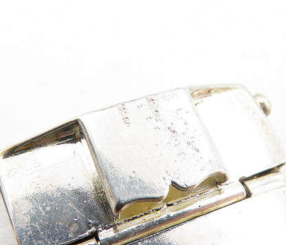 925 Sterling Silver  Vintage Shiny Hollow Panel Link Chain Bracelet  BT1623