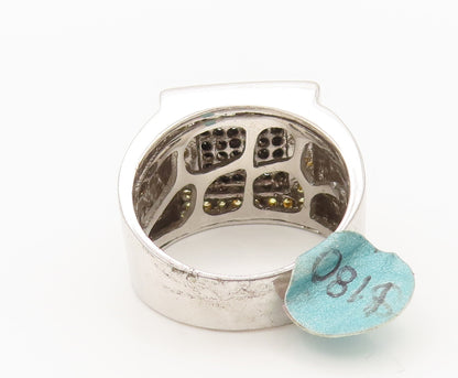 925 Sterling Silver Vintage Black & Yellow Sapphire Square Ring Sz 11.5 RG27157