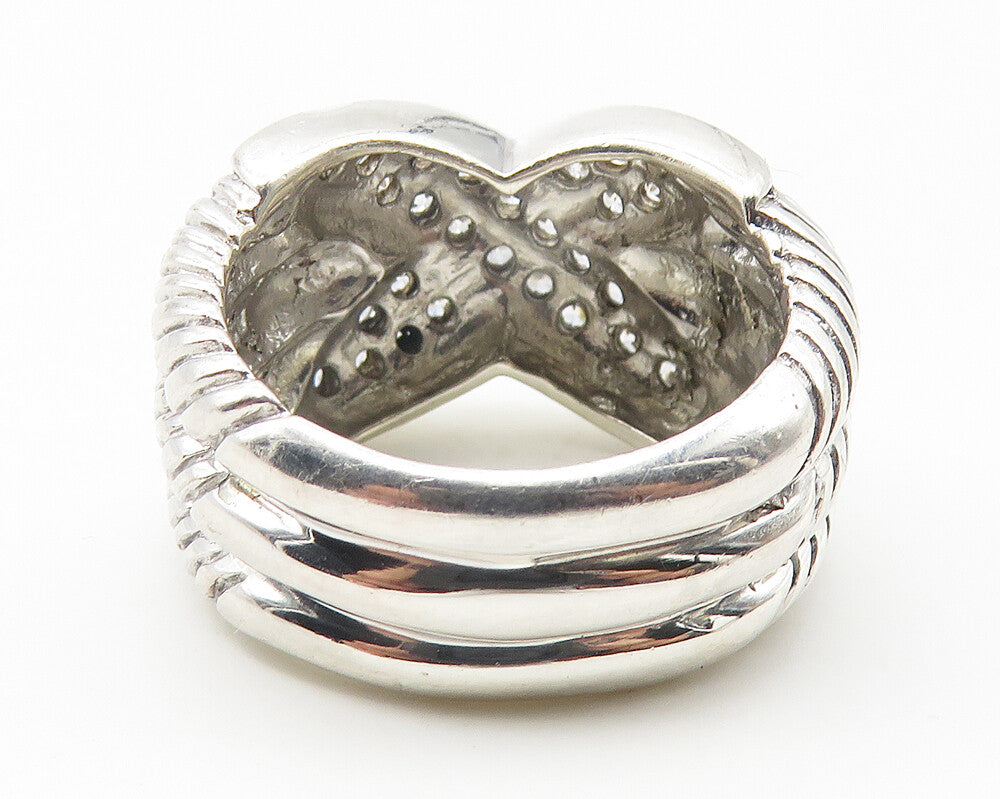 925 Sterling Silver  Topaz Two Tone Crossover Design Band Ring Sz 7.5  RG11445