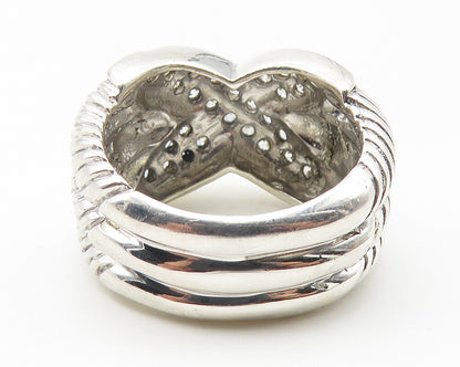 925 Sterling Silver  Topaz Two Tone Crossover Design Band Ring Sz 7.5  RG11445