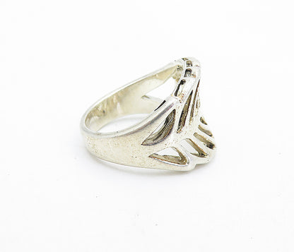 925 Sterling Silver  Vintage Shiny Single Leaf Feather Band Ring Sz 6.5 RG6002