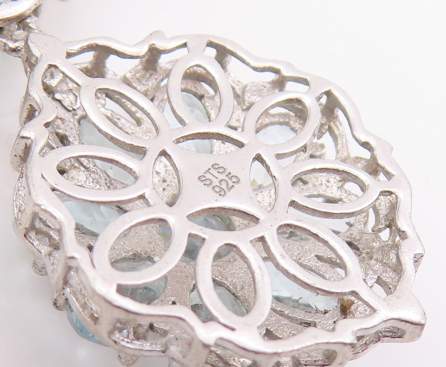 925 Sterling Silver Vintage Pendant Tanzanite & Topaz Floral Choker  PT25330