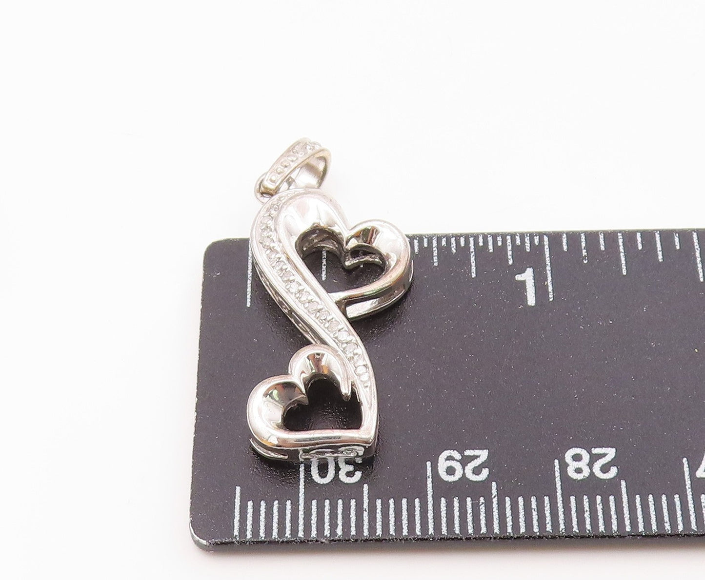 925 Silver  Vintage Genuine Diamonds Floating Love Hearts Pendant  PT21169