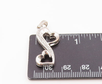 925 Silver  Vintage Genuine Diamonds Floating Love Hearts Pendant  PT21169